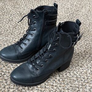 Sleek Black Leather Combat Boots